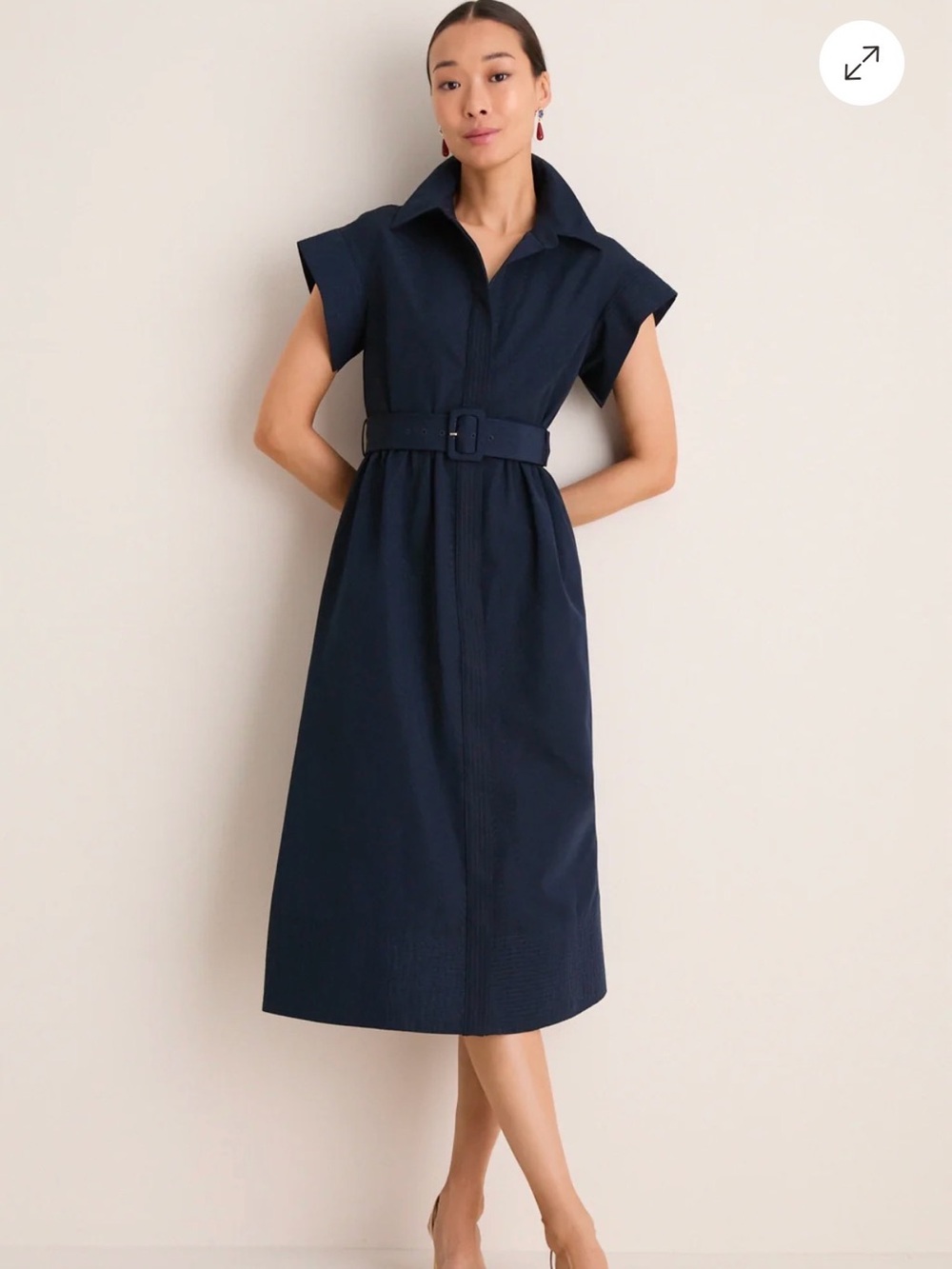 Tuckernuck Chloe Navy Belted Midi Shirt Dress